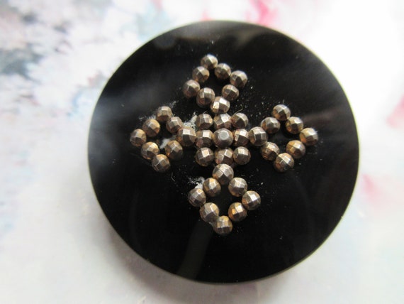 Antique Victorian Faceted Cut Steel on Black Broo… - image 4