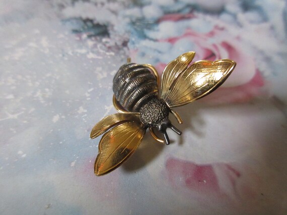 Vintage Signed Wells Sterling 14K G.F. Bug Pin - image 3