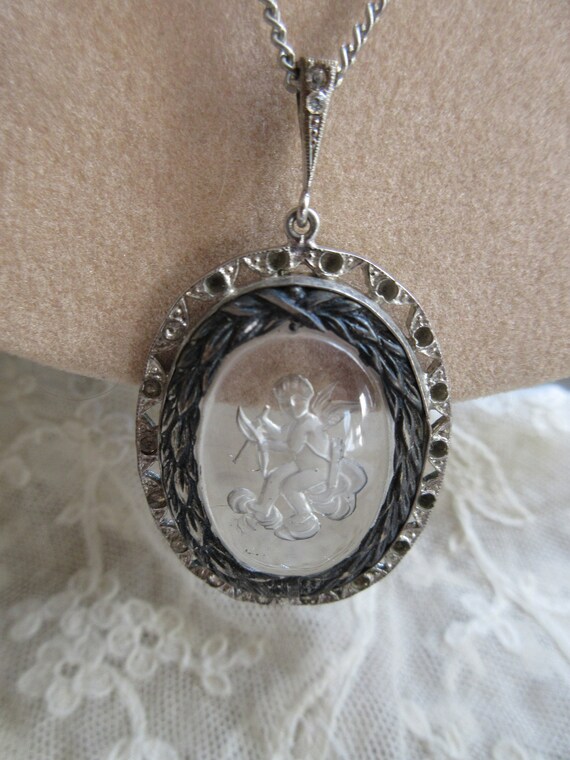 Vintage Reversed Carved Crystal Necklace signed C… - image 3