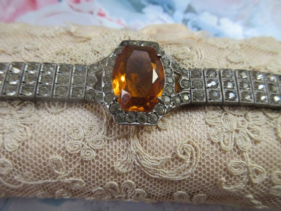 Vintage Deco Sterling Paste Bracelet Deep Citrine… - image 7