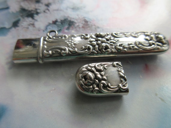 Antique Sterling Etui Chatelaine Piece Needle Case - image 5