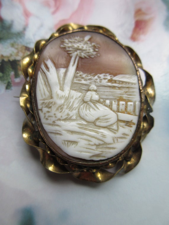Antique Carved Shell Scenic Cameo Rebecca At The W
