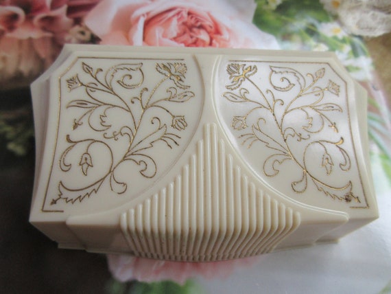 Vintage Early Plastic Jewelry Box , Lovely Golden… - image 1