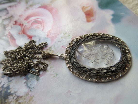 Vintage Reversed Carved Crystal Necklace signed C… - image 9