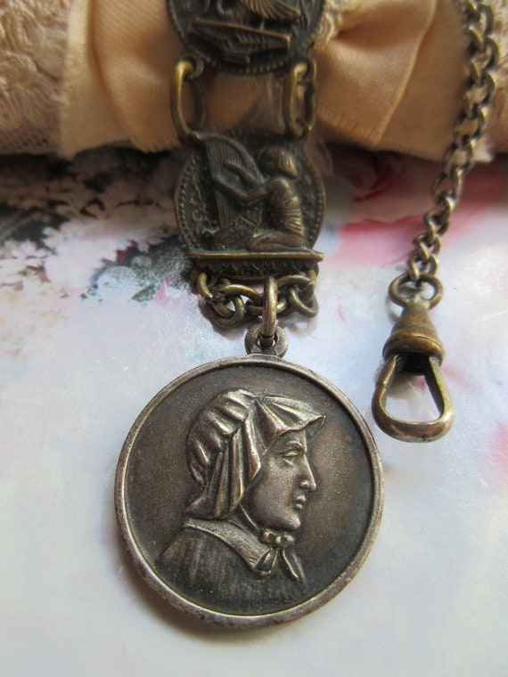 Antique Watch Chain With Unusual Links and Saint … - image 1