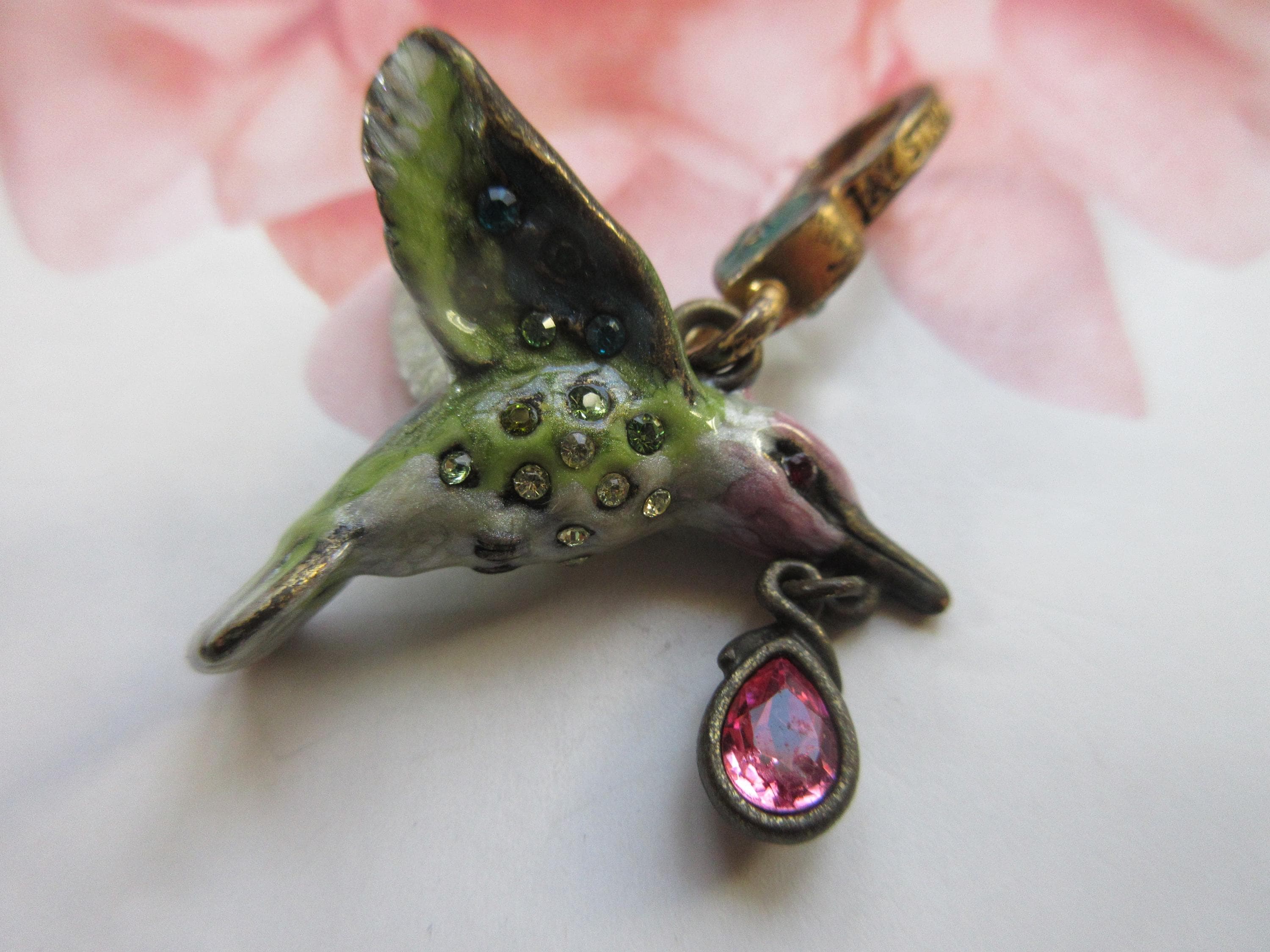 Jay Strongwater Hummingbird Charm Swarovski Crystals, Enamel, Gold 