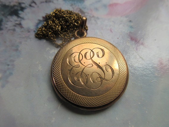 Antique Monogrammed Locket Necklace in Gold Fill … - image 1