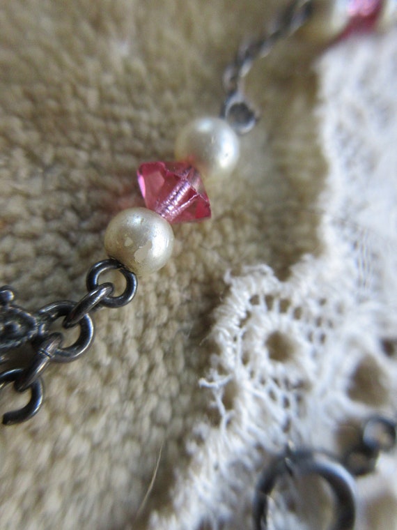 Art Deco Sterling Silver Faceted Pink Crystal Nec… - image 5