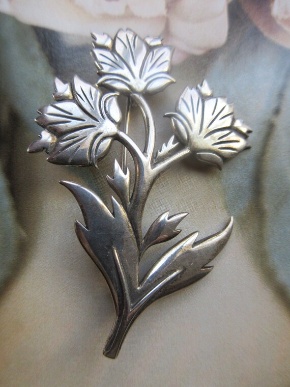 Vintage Sterling Flowers Pin , Forever Corsage For