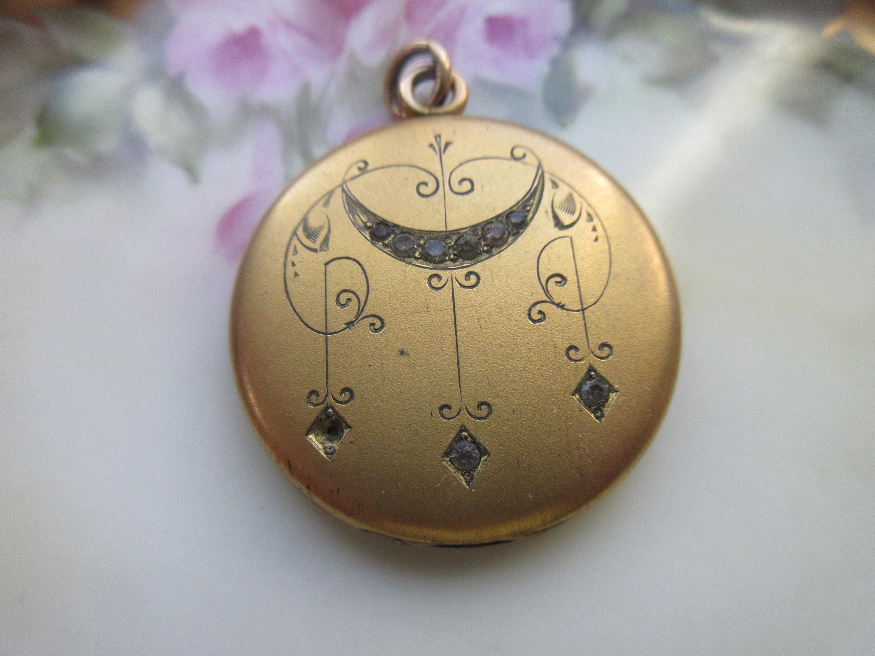 Antique Paste Wedding Locket in Gold Fill Crescent Moon Embellishment ...
