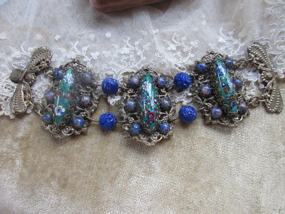 Vintage Art Glass Millefiori Lapis Beaded Bracelet - image 7