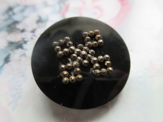 Antique Victorian Faceted Cut Steel on Black Broo… - image 2