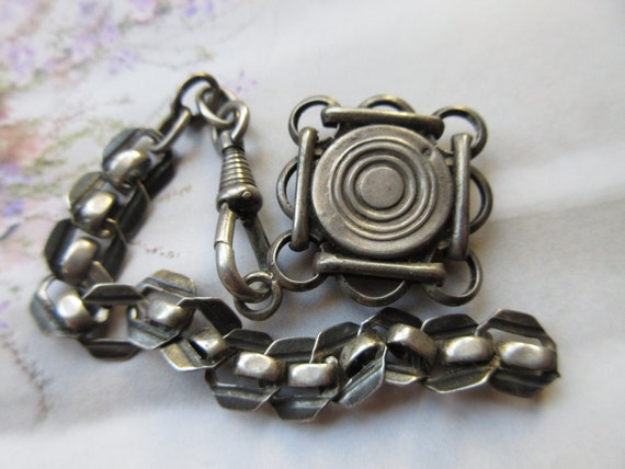 Antique Silver Watch Chain - Compass Fob - Europe… - image 4