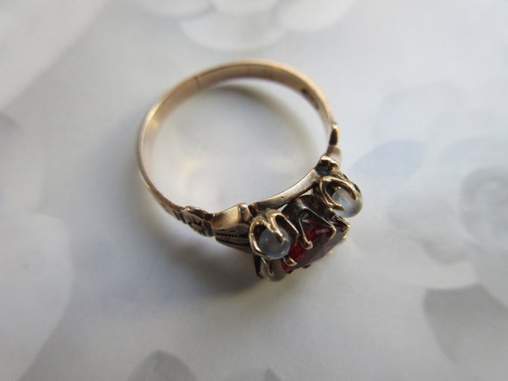 Antique Victorian 10K Moonstone and Paste Ring , … - image 7