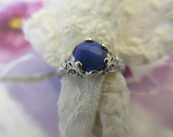 Deco 14K White Gold Filigree Black Opal Ring