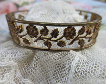 Vintage Floral Open Work Bangle Bracelet - Gold Toned Fashion Accessory - Fall Fashion Inspiration - Gifts For Women - Estate Jewelry - Love
