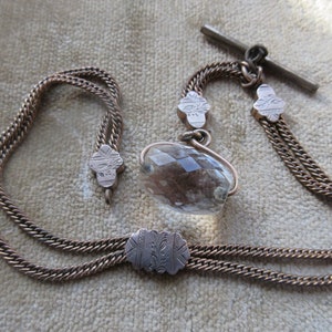 Antique Victorian Pocket Watch Chain with Spinning Crystal Watch Fob image 2