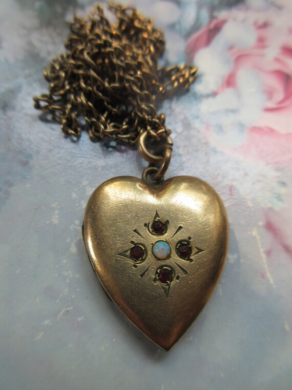 Antique Victorian Heart Locket and Chain, Gold Filled… Gem