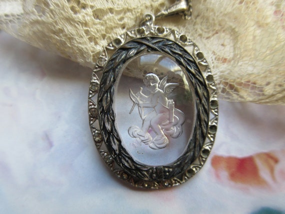 Vintage Reversed Carved Crystal Necklace signed C… - image 4