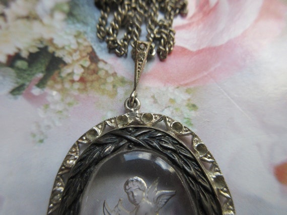 Vintage Reversed Carved Crystal Necklace signed C… - image 6