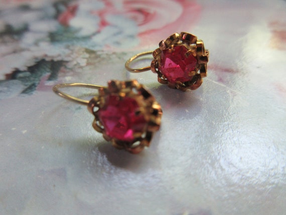 Older Vintage 10K Synthetic Stone Pierced Earrings - image 4