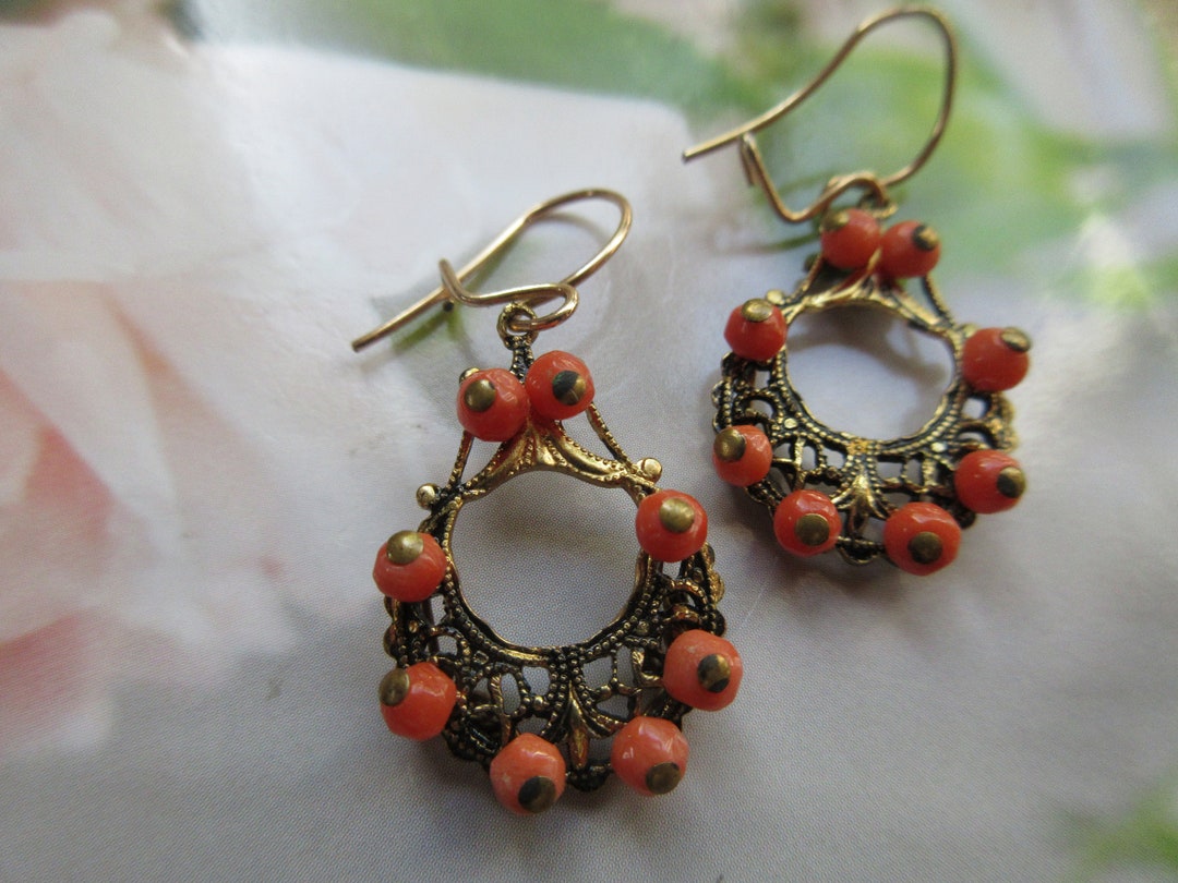 Older Vintage Coral Earrings in Gold Fill Etsy