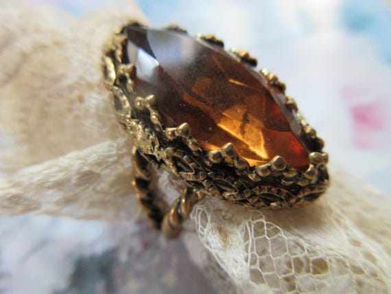 Vintage Chunky Faceted Glass Stone Costume Jewelry Ring