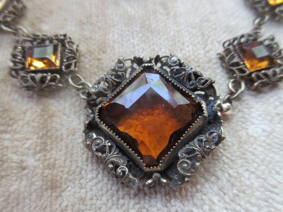 Deco 30s Czech Style Necklace , Citrine Colored F… - image 3