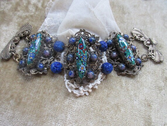 Vintage Art Glass Millefiori Lapis Beaded Bracelet - image 2