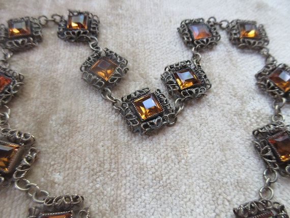 Deco 30s Czech Style Necklace , Citrine Colored F… - image 4