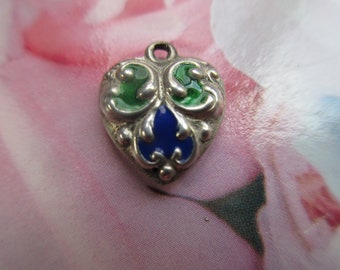 Older Vintage Enameled Puffy Heart Charm