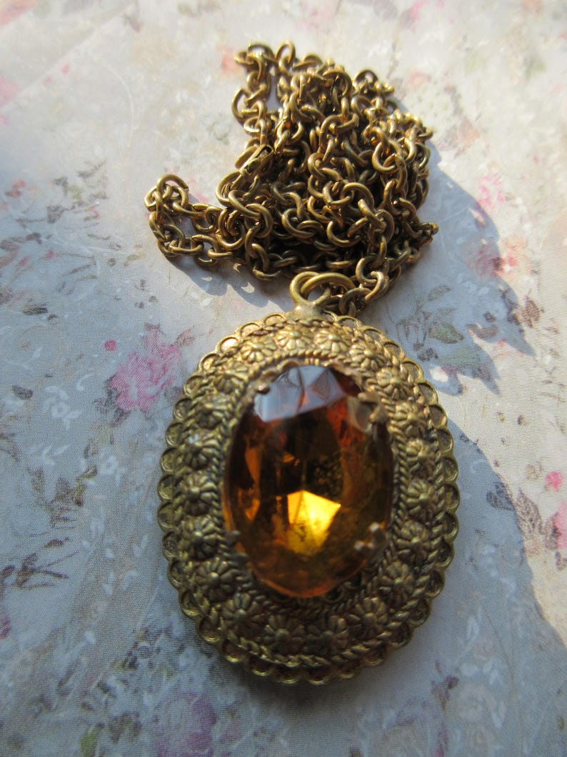 Vintage Long Locket Necklace 30s Jeweled Locket Czech - Etsy