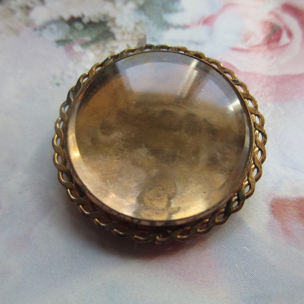 Antique Circa 1900 Beveled Glass Picture Locket Pin Pendant in Gold Fill