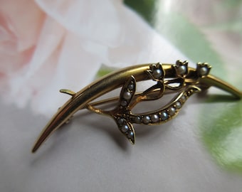 Antique 14K Birks Honeymoon Pin Seed Pearl Flowers