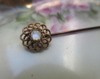 Older Vintage Moonstone Stick Pin in Gold Fill