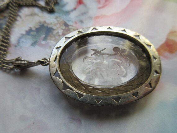 Vintage Reversed Carved Crystal Necklace signed C… - image 5