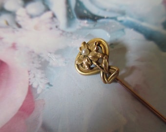 Antique Art Nouveau 10K Flower Stick Pin , Artistic Art Nouveau Miniature Work Of Art Jewelry