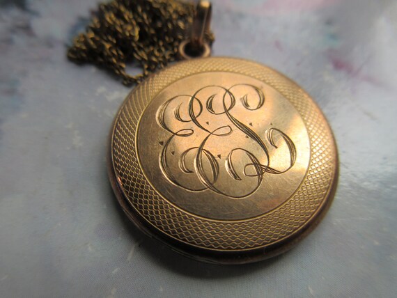 Antique Monogrammed Locket Necklace in Gold Fill … - image 2
