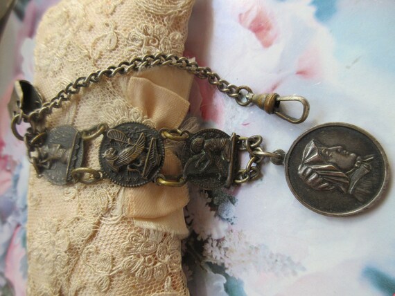Antique Watch Chain With Unusual Links and Saint … - image 3