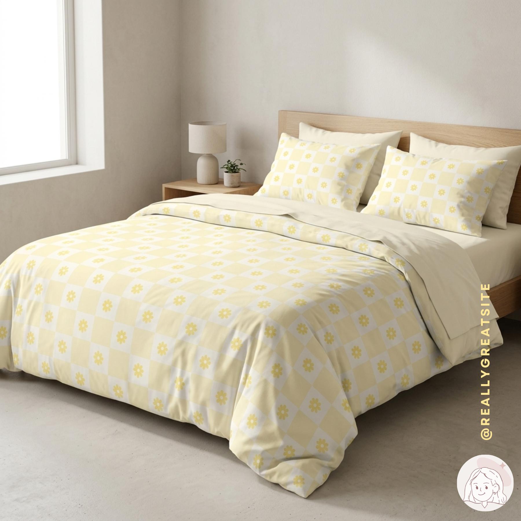 Soft Yellow Checkered Daisy Seamless Pattern | Cute Floral Gingham ...