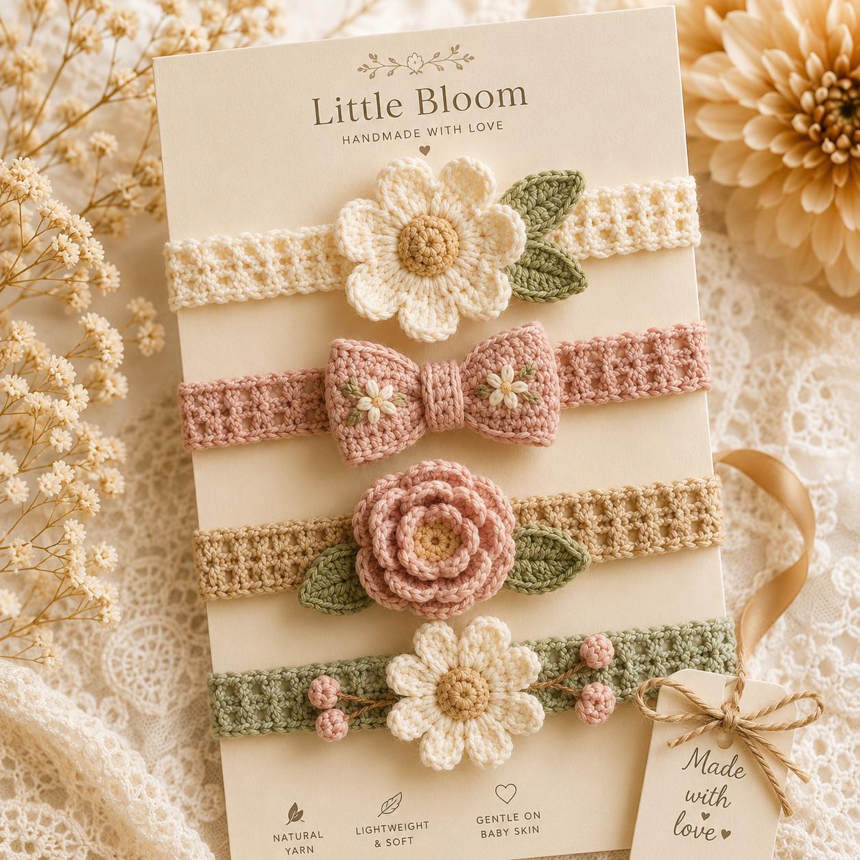Crochet Baby Headband Pattern Bundle 4 Floral Designs