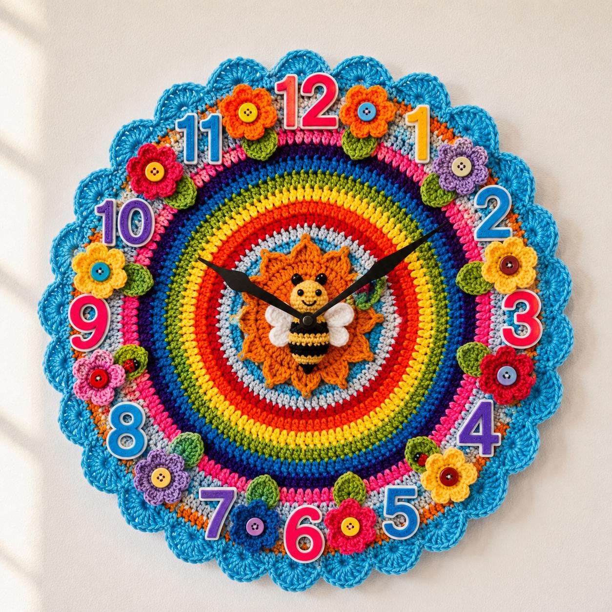 30 Crochet Clock Patterns That Keep Time in Handmade Style 33 Rainbow Floral Clock Crochet Pattern