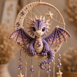 Purple Dragon Dream Catcher Pattern PDF | Fantasy Amigurumi Decor | Dragon Wall Hanging