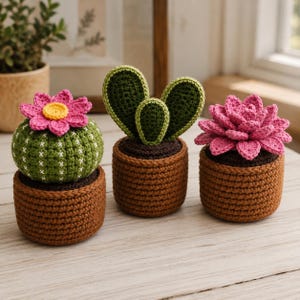 Virkade kaktusmönster | Minikrukaväxter Amigurumi (PDF-nedladdning)
