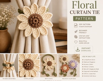 Padrão de prendedor de cortina de crochê com flores