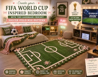 Padrão de tapete de crochê para campo de futebol, decoração elegante para dia de jogo da FIFA (download em PDF)