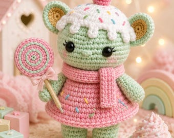 Kawaii Crochet Grogu Pattern PDF, Amigurumi Plush Tutorial,Candycore Bunny Toy, Frosting Hat Pattern