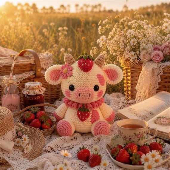 39 Cow Crochet Patterns: Unleash Your Creativity with These Adorable Designs! 5 Strawberry Cow Crochet Plush