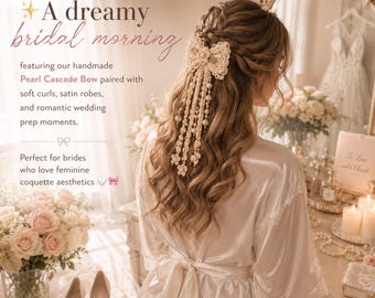 Molde em PDF para laço de cabelo de crochê com pérolas, acessório de cabelo de noiva Coquette