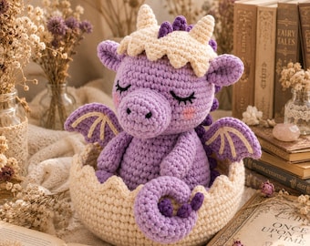 Baby Dragon Crochet Pattern PDF,  Dragon Amigurumi Tutorial, Fantasy Nursery Decor, Egg Hatchling Plush